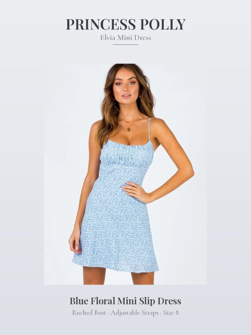 NWT Princess Polly Elvia Mini Dress Blue Floral Spaghetti Strap Size 8